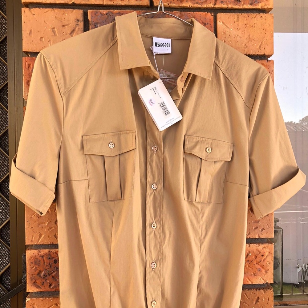 Wolford Beige Button Up Short Sleeve Safari Thong Bodysuit AU 10 NEW W TAGS - Picture 4 of 11